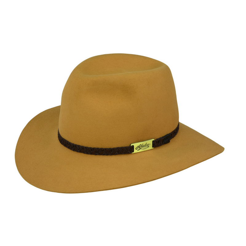 Designed to go anywhere, the Ochre Akubra Avalon is relaxed, classy and a real head turner for all seasons. This popular urban unisex style is a soft felt hat. It features a soft buckram inner and a plaited bonded leather band with a brass Akubra plate. Make the most of reduced prices on all of our Akubras online, and receive free shipping if you spend over $200.