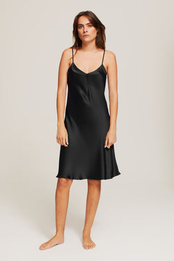 Ginia Silk Midi Slip - Black