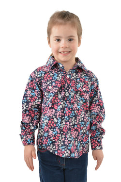 Hard Slog Kids Liberty Half Placket Long Sleeve Shirt - Navy