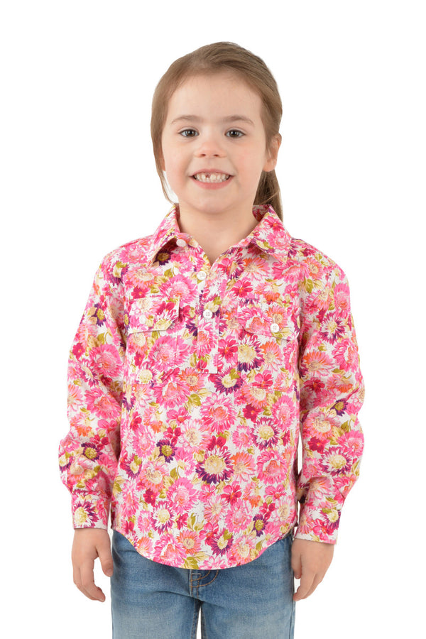 Hard Slog Kids Belle Half Placket Long Sleeve Shirt - Pink