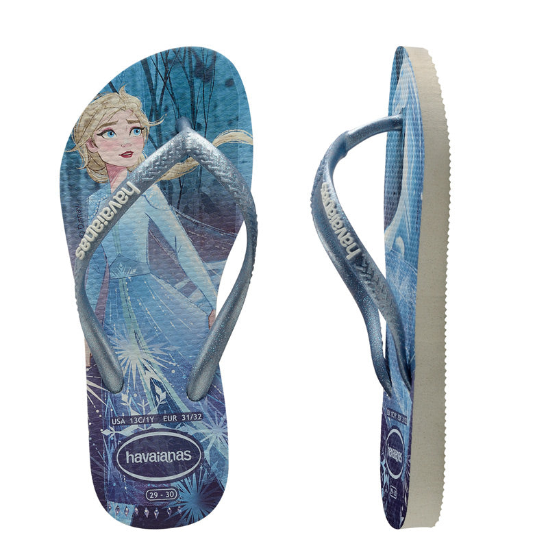 Kids Havaianas Slim Frozen White/Snow Flakes Thongs