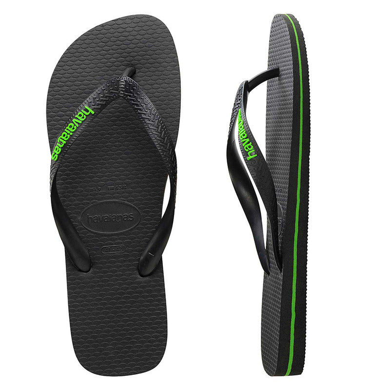 Mens Havaianas Black/Neon Green Logo Thongs – Assef's