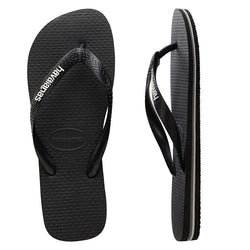 Mens Havaianas Black/White Logo Thongs