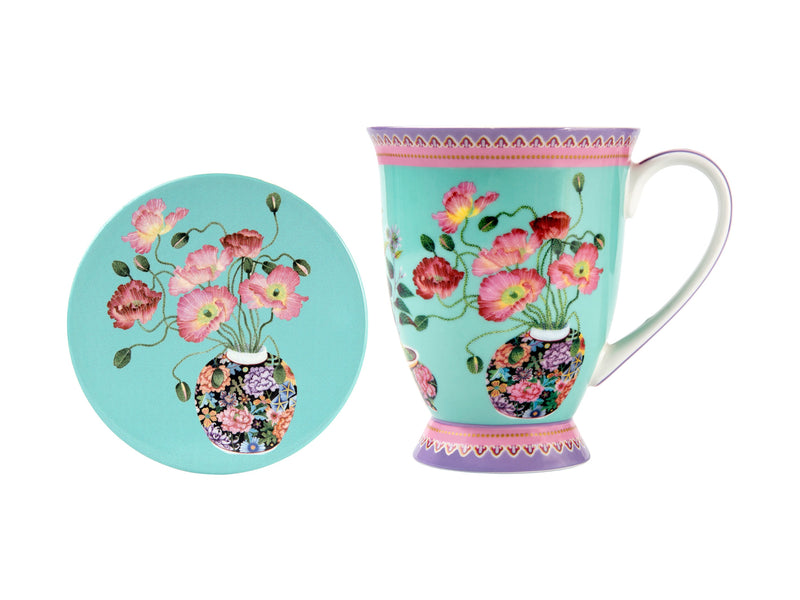 Maxwell & Williams Gabby Malpas Jardin Mug & Coaster Set - Poppy Gift Boxed