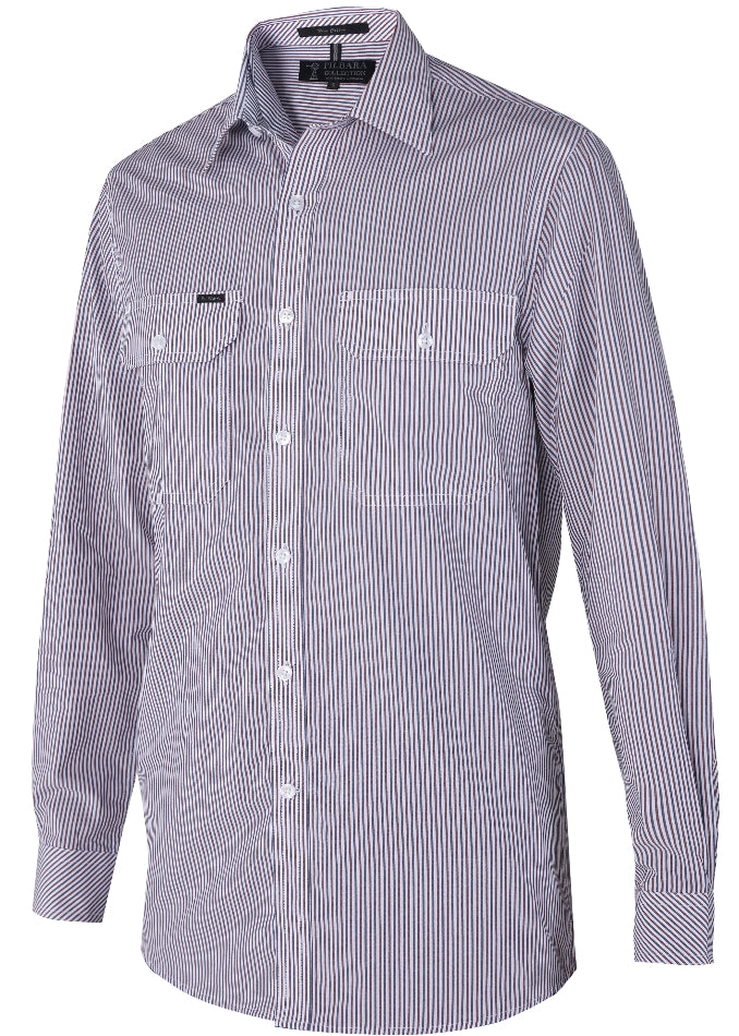 Ritemate Men's Yarn Dyed Stripe, Dual Pocket, Long Sleeve Shirt - 3 Colours