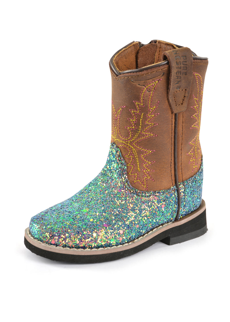 Pure Western Sadie Toddler Boot - Blue Glitter/Brown
