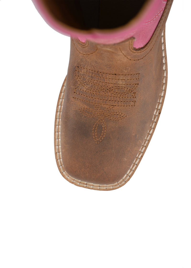 Pure Western Molly Childrens Boot - Oil Distressed Brown/Pink