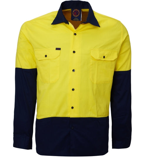 Ritemate Open Front 2 Tone Long Sleeve Shirt - 2 Colours
