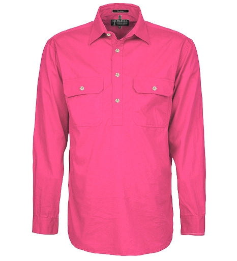 Ritemate Men's Closed Front Long Sleeve Shirt - Hot Pink