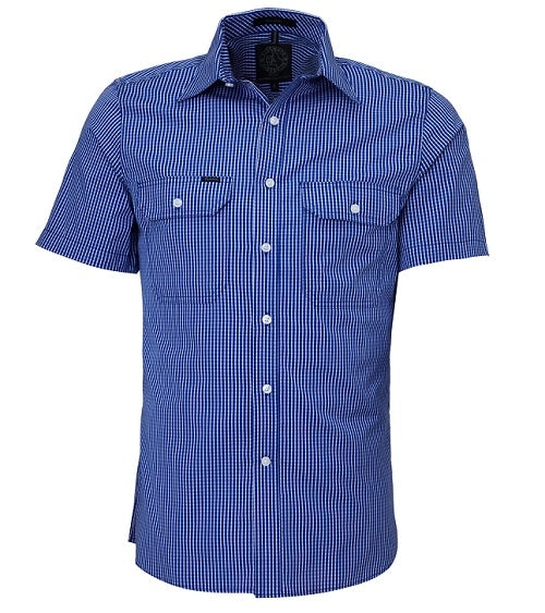 Ritemate Mens Double Pocket Short-Sleeve Shirt - Royal Blue Check