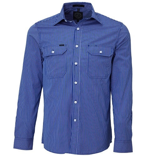 Ritemate Mens Double Pocket Long Sleeve Shirt - Royal Blue Check