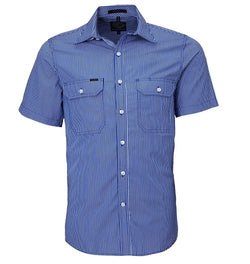 Ritemate Mens Double Pocket Short-Sleeve Shirt - Royal Blue Stripe