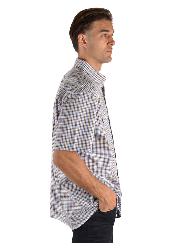 Thomas Cook Men's Brae Check 2-Pocket Short Sleeve Shirt - Tan/Blue