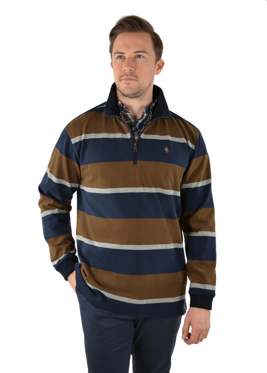 Thomas Cook Men's Alexander Stripe Quarter Zip Rugby - Dark Tan