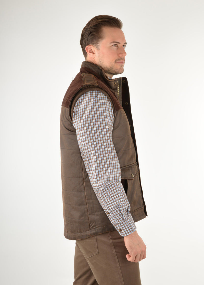 Thomas Cook Bradman Faux Oilskin Vest - Rustic Mulch