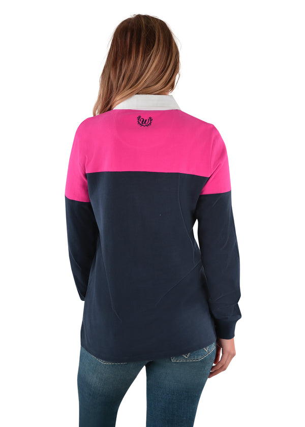 Wrangler Women's Peta Long Sleeve Spliced Rugby - Navy/Pink