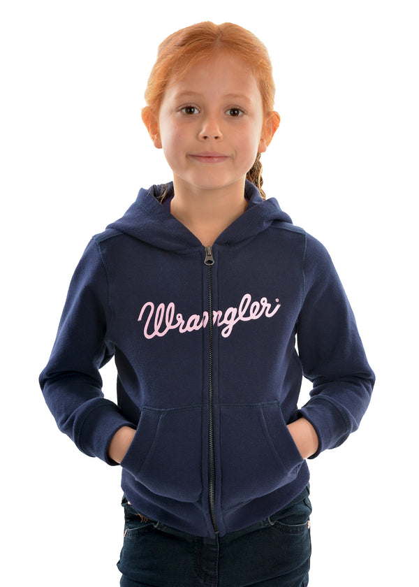 Wrangler Girls (Kids) Logo Zip Up Hoodie - Navy