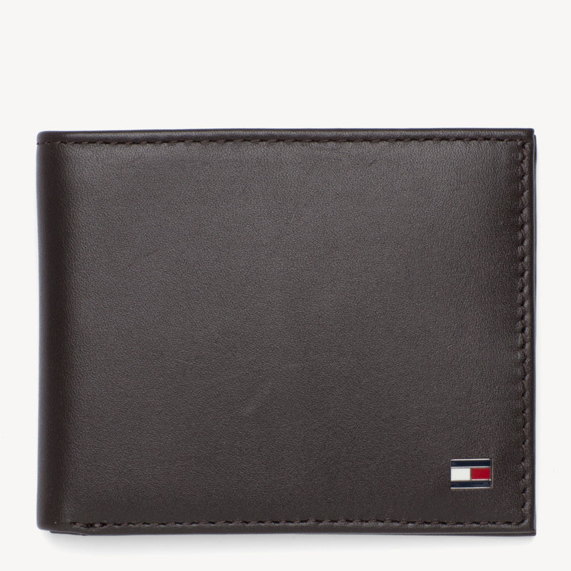 Tommy Hilfiger Eton Small Embossed Bifold Wallet - Brown Leather