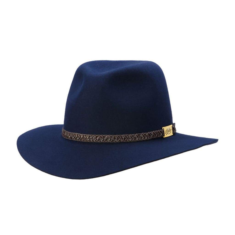 Designed to go anywhere, the Federation Navy Akubra Avalon is relaxed, classy and a real head turner for all seasons. This popular urban unisex style is a soft felt hat. It features a soft buckram inner and a plaited bonded leather band with a brass Akubra plate. Make the most of reduced prices on all of our Akubras online, and receive free shipping if you spend over $200.