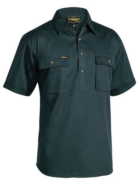 Bisley Closed Front Cotton Drill Shirt - Short Sleeve - Green