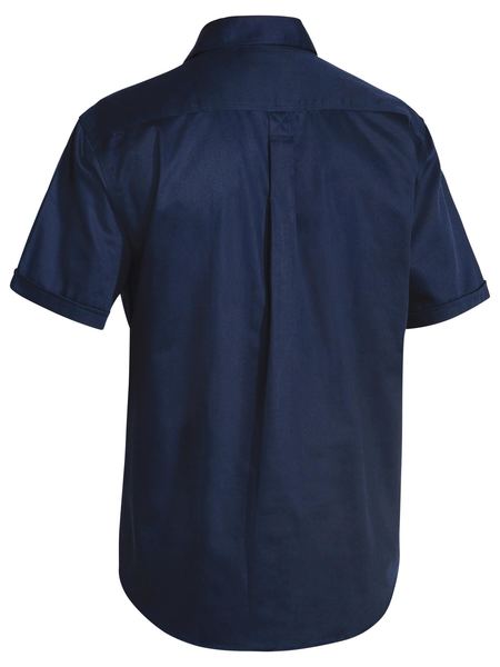 Bisley Closed Front Cotton Drill Shirt - Short Sleeve - Navy