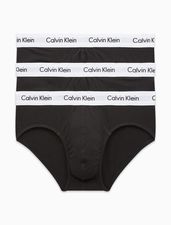 Calvin Klein Mens Black Cotton Stretch 3PK Hip Brief