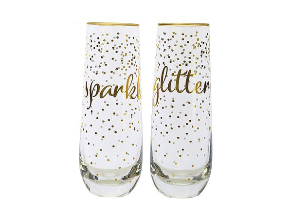 Maxwell & Williams Celebrations Stemless Flute 300ML Set of 2 Sparkles Glitter Gift Boxed