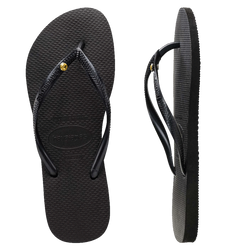 Womens Havaianas Slim Coloured Crystal Thongs - Black/Sunflower