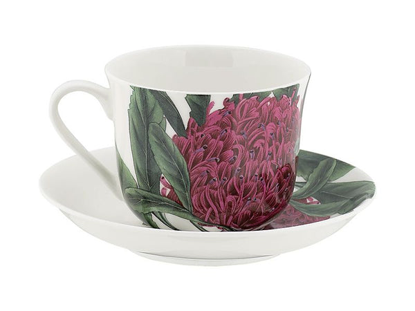 Maxwell & Williams Royal Botanic Gardens Australian Botanics Breakfast Cup & Saucer 450ML Telopea Gift Boxed
