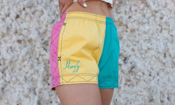 Mary G Ladies Australian Cotton 'Grown Here' Old School Harlequin Shorts - Sunflower/Turquoise/Musk