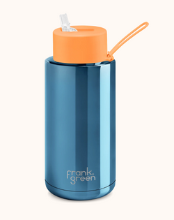 Frank Green Chrome Ceramic Reusable Bottle with straw lid 34oz / 1L