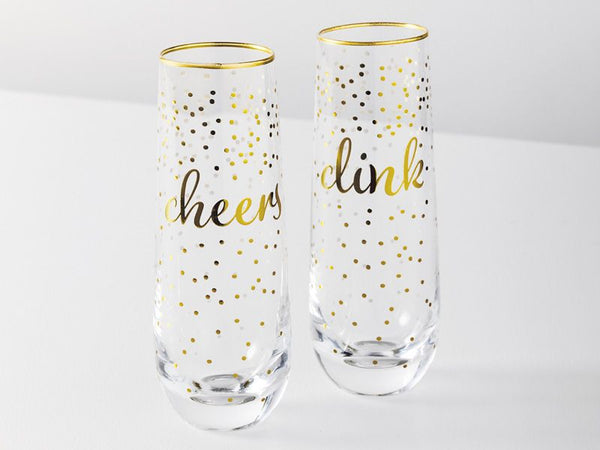Maxwell & Williams Celebrations Stemless Flute 300ML Set of 2 Cheers Clink Gift Boxed