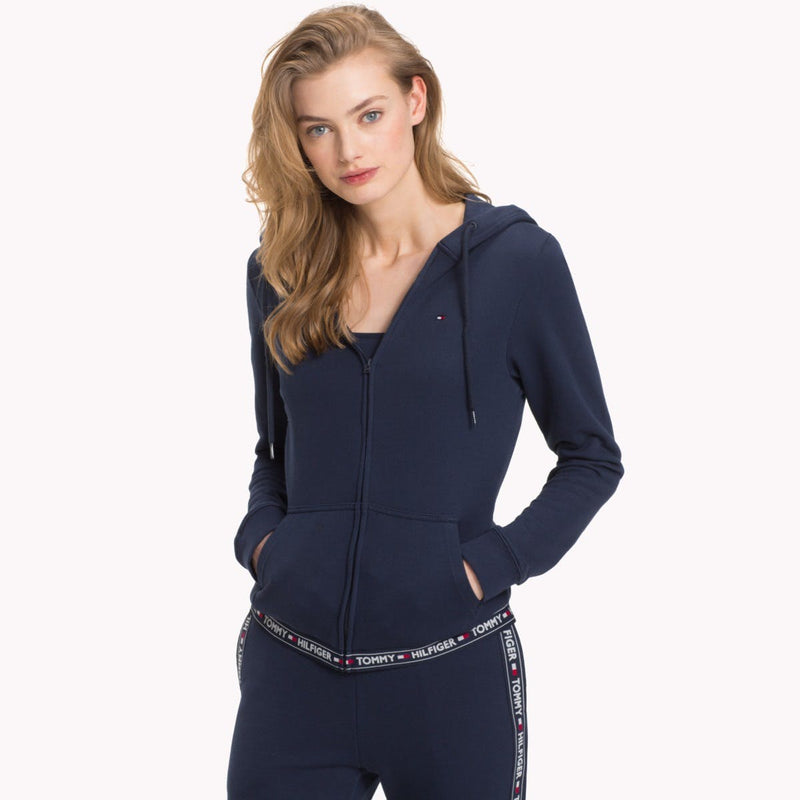 Tommy Hilfiger Womens Cotton Terry Lounge Hoody - Navy and Grey